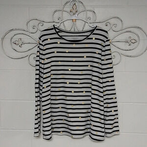 LANE BRYANT STRIPE, POLKA DOT LONG SLEEVE, ROUND NECK, TEE SHIRT TUNIC